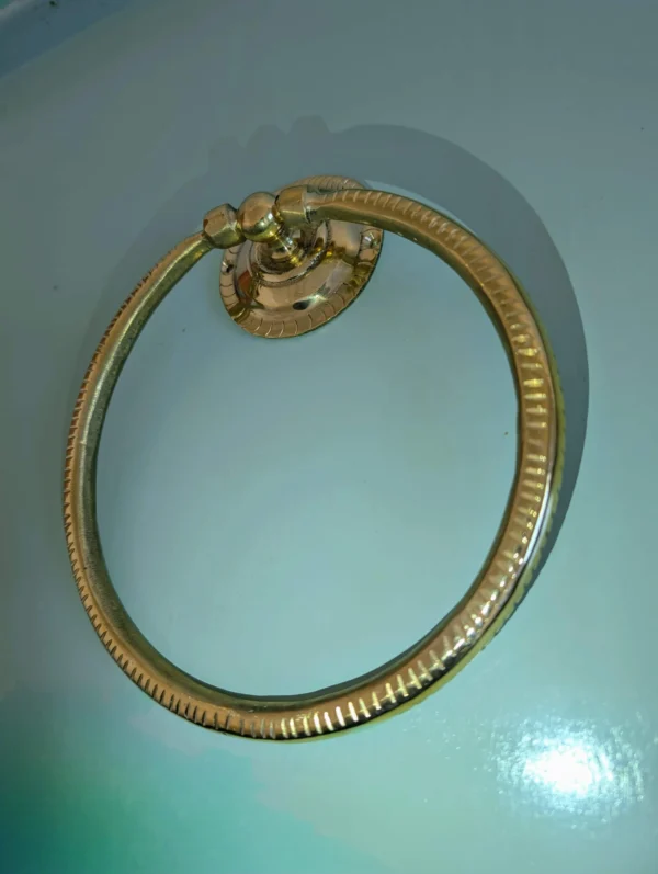 Unlacquered Brass Bathroom Towel Holder, , Hand Etched Towel Ring