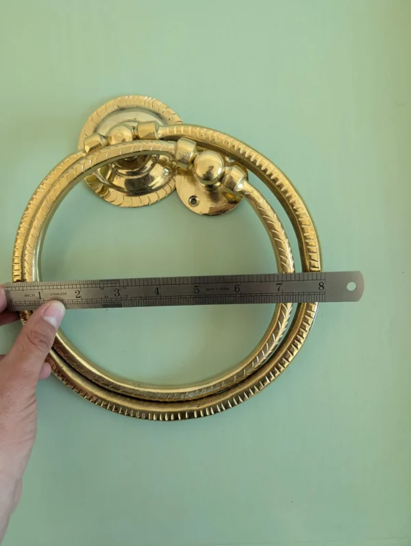 Unlacquered Brass Bathroom Towel Holder, , Hand Etched Towel Ring - Image 3