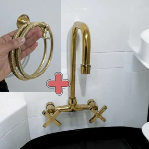 Antique Touch Set: Brass Faucet and Towel Bar