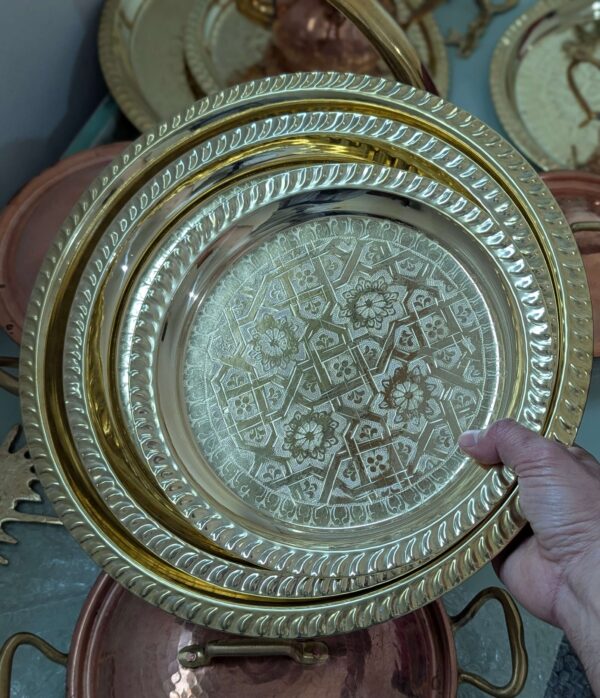 Handcrafted Brass Tray – Traditional Engraved Design - Image 2